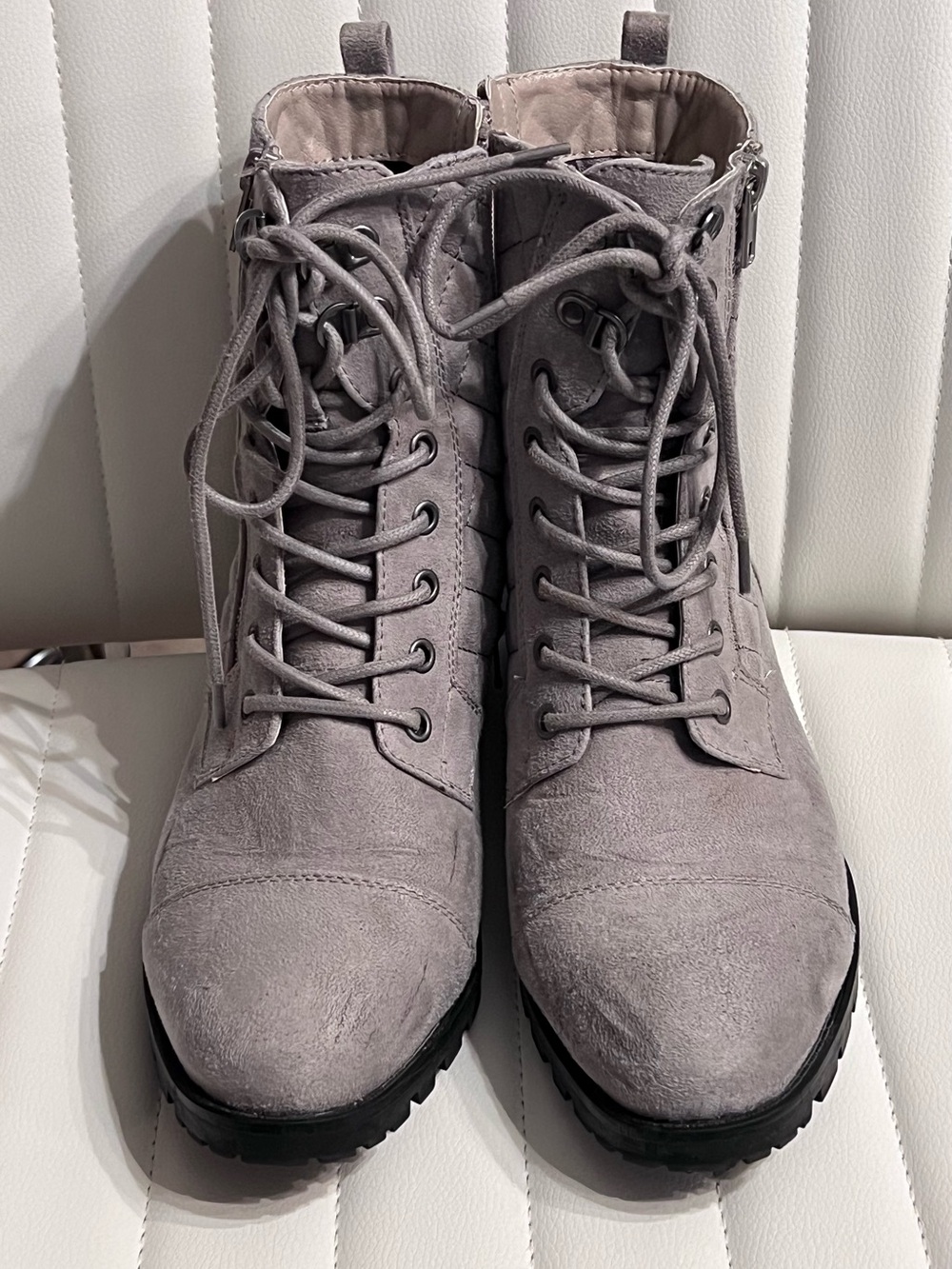 White Mountain Women's Lace-Up Gray Suede Combat Boots 8.5